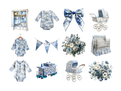 DIY Download Blue Toile Clip art Bundle