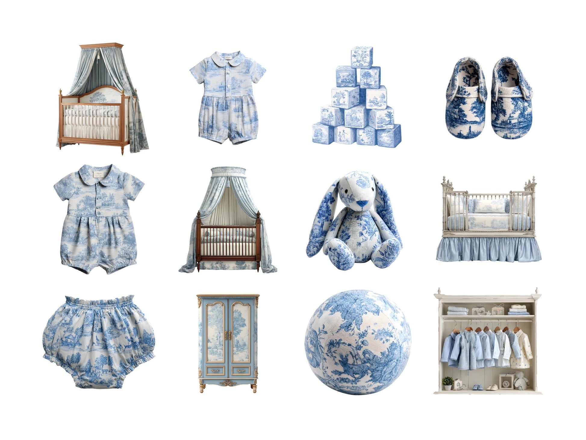 DIY Download Blue Toile Clip art Bundle