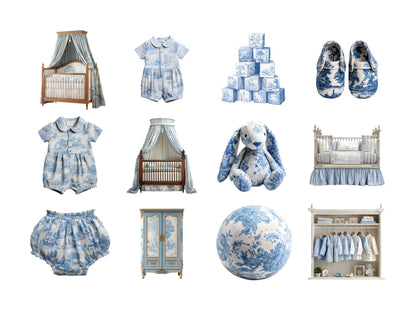 DIY Download Blue Toile Clip art Bundle