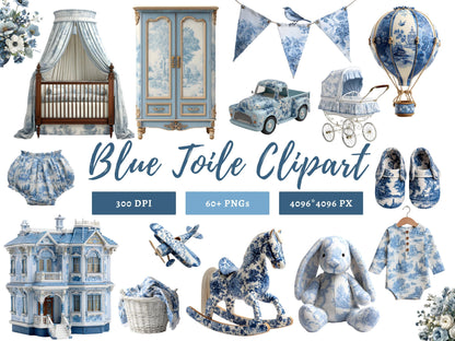 DIY Download Blue Toile Clip art Bundle