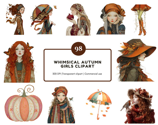 Autumn Girl Clipart Bundle png, Whimsical Autumn Girl Clipart png, Girl Clipart png, Cute Girl Clipart, Fashion Girl Clipart png