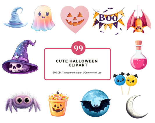 Watercolor Cute Halloween Clipart png Bundle, Halloween Clipart png, Pastel Halloween Clipart, Iridescent Halloween Clipart png, Ghost, Bat