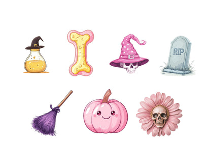 Watercolor Cute Halloween Clipart png Bundle, Halloween Clipart png, Pastel Halloween Clipart, Iridescent Halloween Clipart png, Ghost, Bat