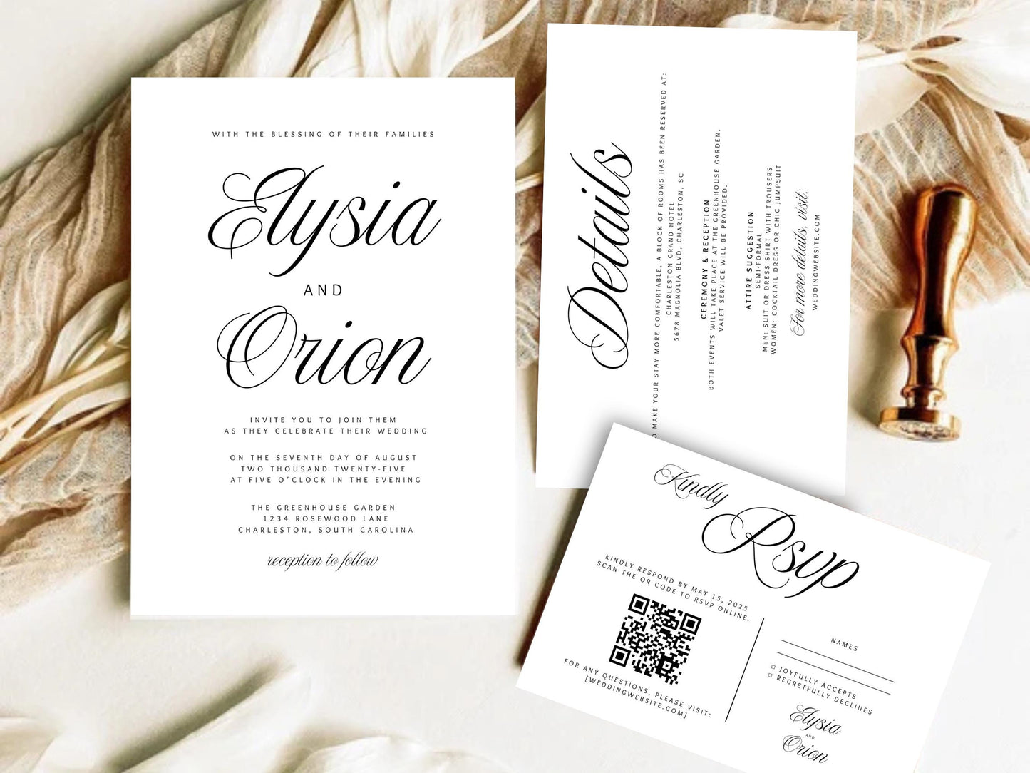 Minimalist Wedding Invitation Bundle: Editable Canva Template (Digital Download)
