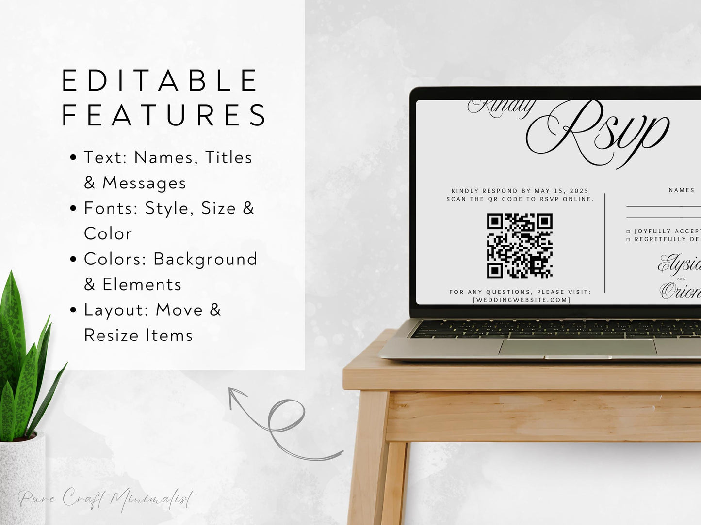 Minimalist Wedding Invitation Bundle: Editable Canva Template (Digital Download)