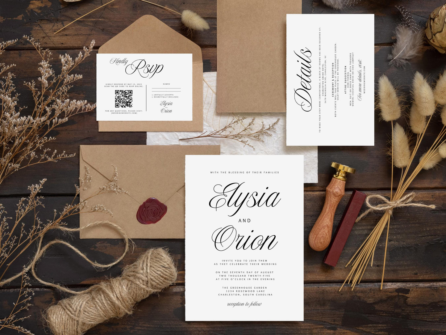 Minimalist Wedding Invitation Bundle: Editable Canva Template (Digital Download)
