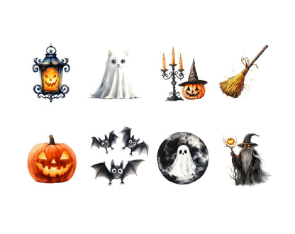 Watercolor Cute Halloween Clipart png Bundle, Spooky Cute Halloween Clipart, Pastel Halloween Clipart, Iridescent Halloween Clipart png