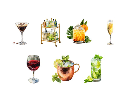 Aquarell-Cocktail-Clipart-Bundle (PNG), Cocktail-Clipart (PNG), Bar-Getränke-Clipart, Signature-Drink-Clipart (PNG), Saft-Clipart (PNG), Limonaden-Clipart (PNG)