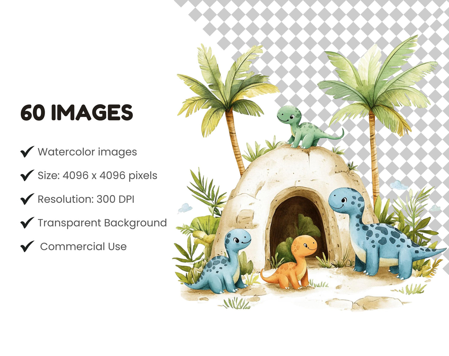 Dinosaurier-Clipart-Bundle (PNG), Niedliche Dinosaurier-Clipart, Dino-Clipart (PNG), Aquarell-Dinosaurier-Clipart (PNG), Babyparty, Dino-Geburtstags-Clipart