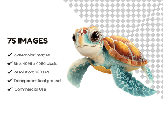 Watercolor Sea Animal Clipart png, Cute Sea Animal Clipart Bundle png, Under The Sea Clipart, Sea Animal Clipart png, Cute Ocean Animal png