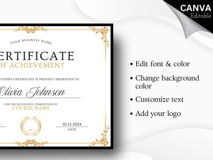 Editable Certificate Template: Professional Recognition Award (Digital Download)