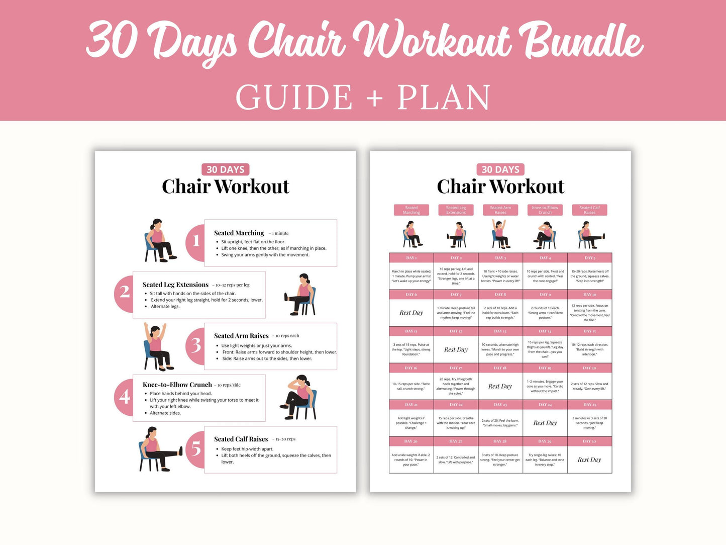 30-Day Chair Workout Bundle, Seated Exercise Guide (PDF)