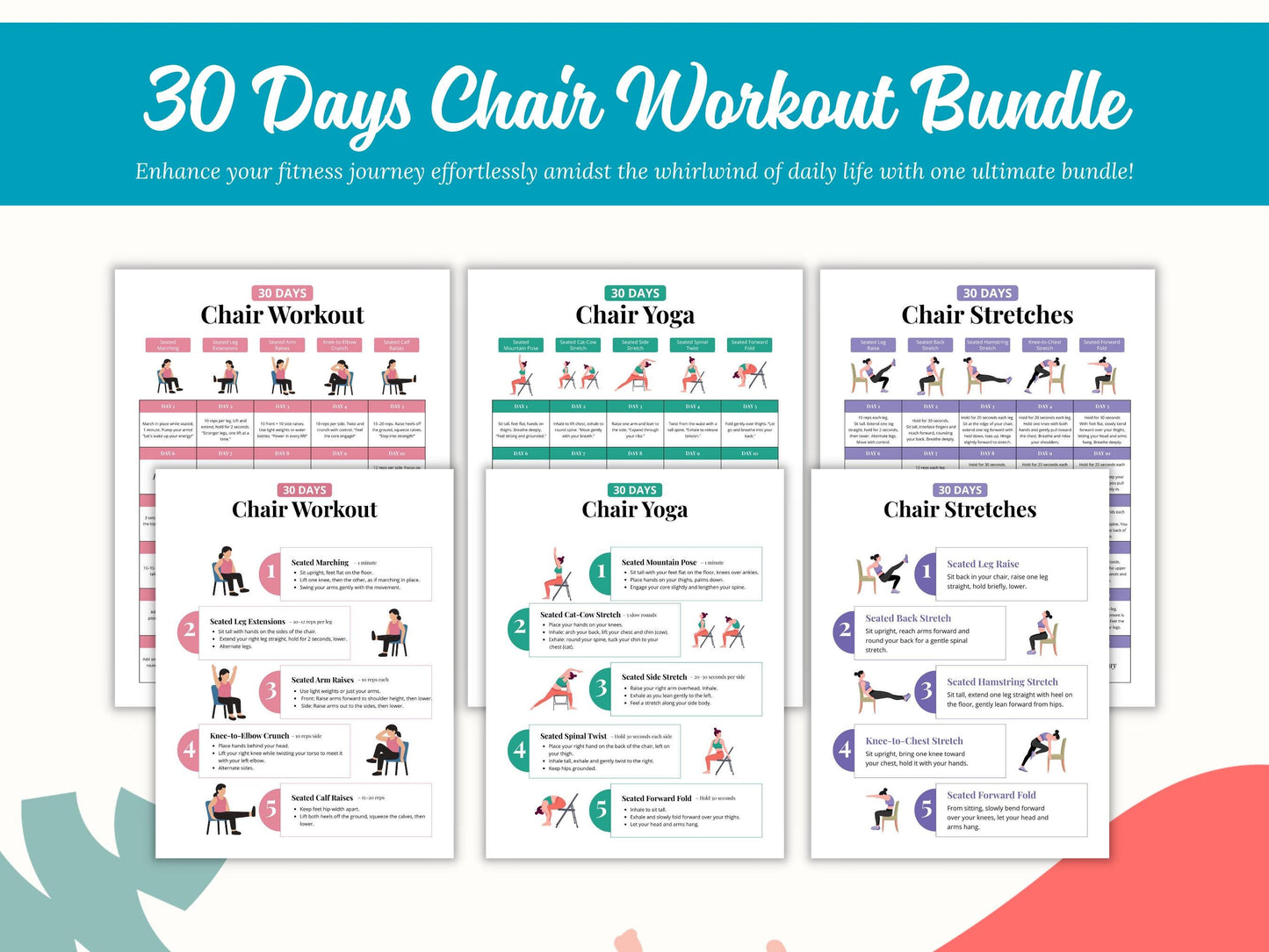 30-Day Chair Workout Bundle, Seated Exercise Guide (PDF)