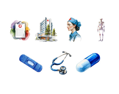 Medical Clipart png bundle, Watercolor medical Clipart png, Healthcare Clipart, Medical Equipment Clipart, Nurse Clipart, Medical Planner