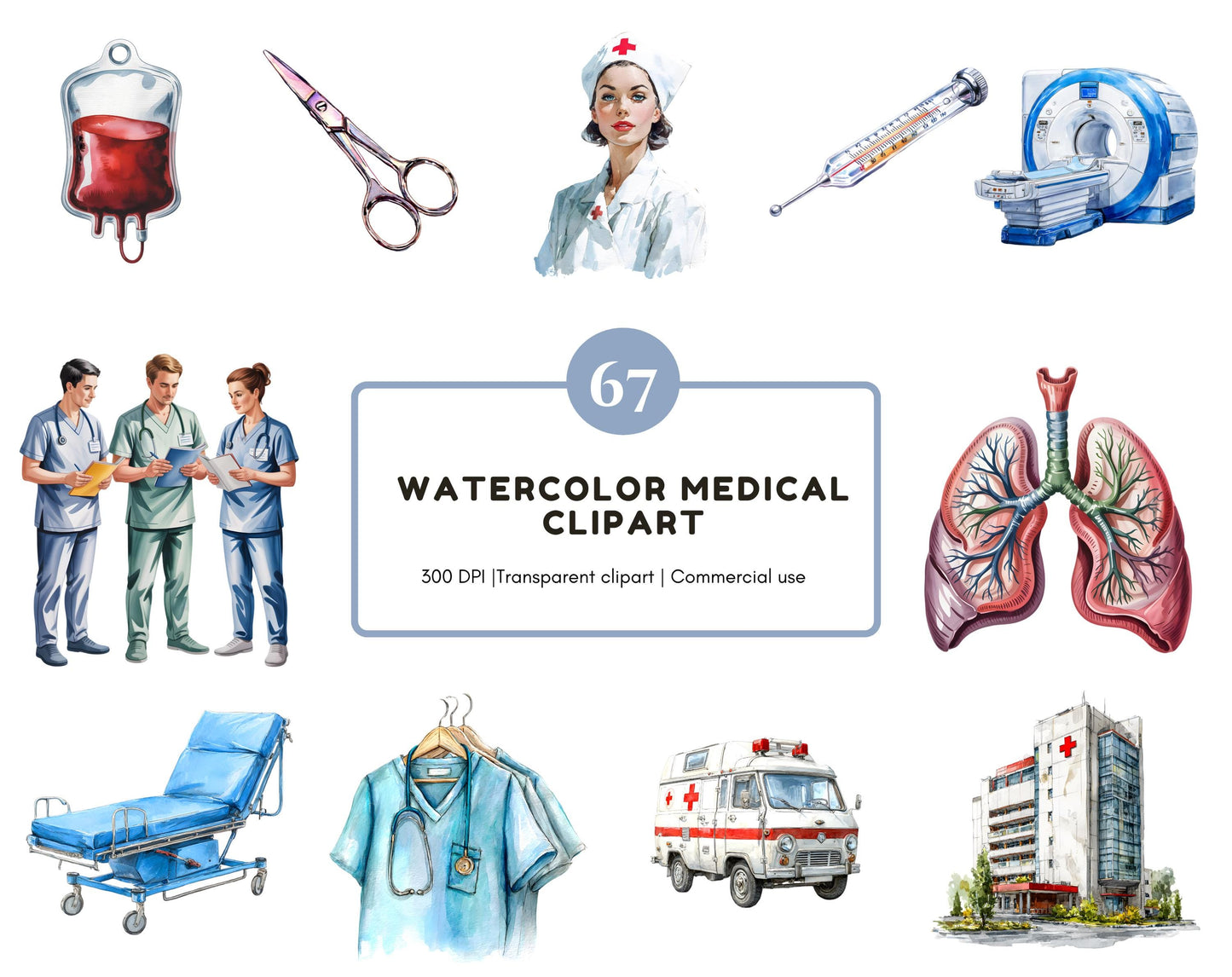 Medical Clipart png bundle, Watercolor medical Clipart png, Healthcare Clipart, Medical Equipment Clipart, Nurse Clipart, Medical Planner
