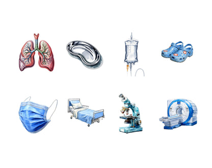 Medical Clipart png bundle, Watercolor medical Clipart png, Healthcare Clipart, Medical Equipment Clipart, Nurse Clipart, Medical Planner