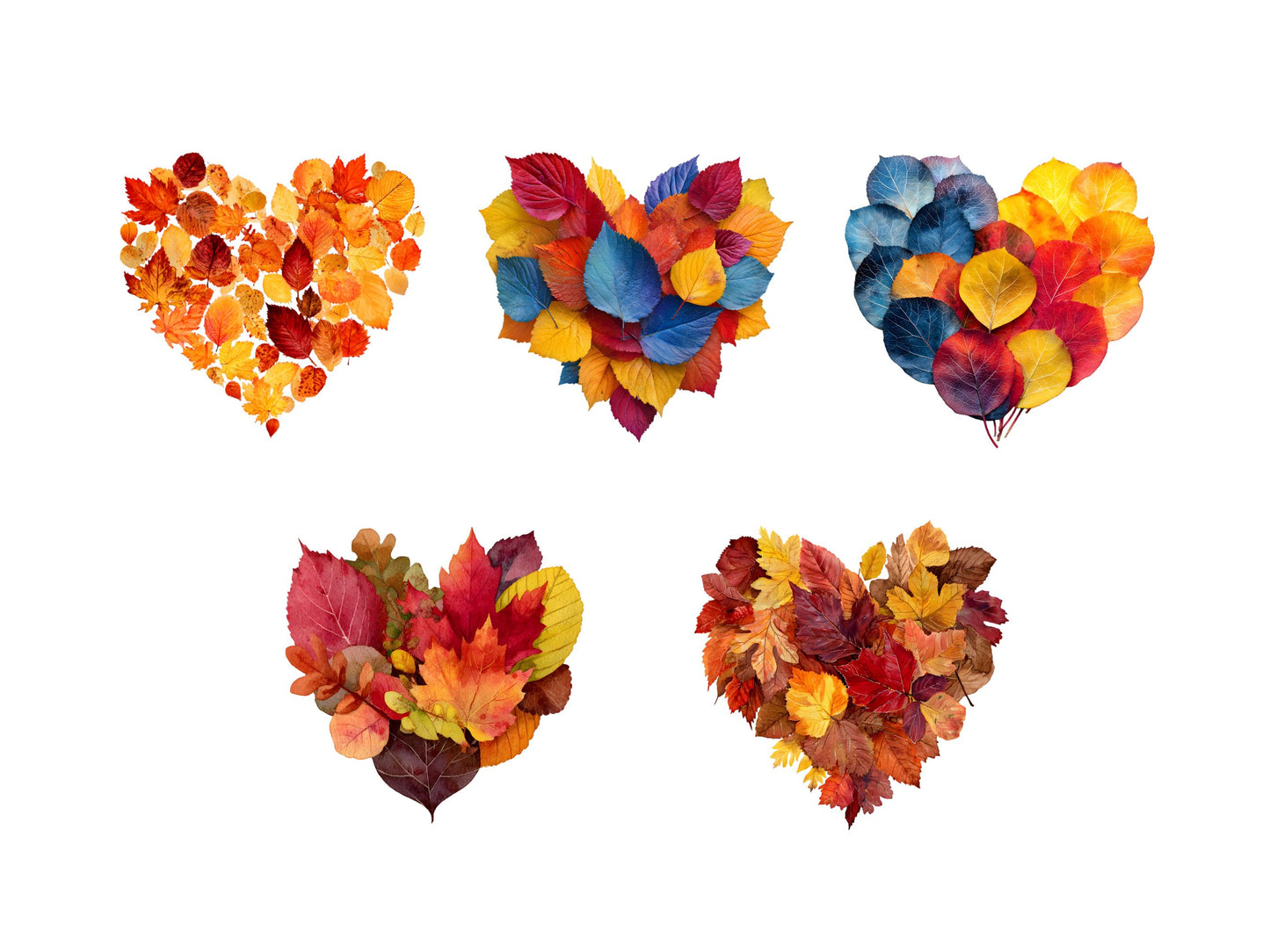 Autumn Leaves Heart Clipart png Bundle, Autumn Leaves Clipart, Watercolor Autumn Leaves png, Fall Leaves Heart Clipart, Fall Leaves Clipart