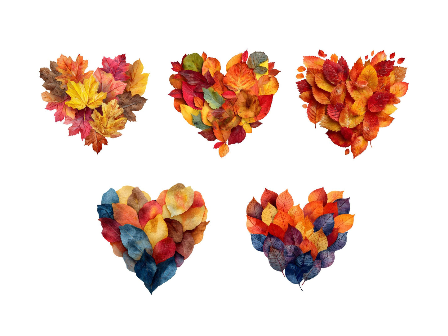 Autumn Leaves Heart Clipart png Bundle, Autumn Leaves Clipart, Watercolor Autumn Leaves png, Fall Leaves Heart Clipart, Fall Leaves Clipart