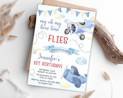 Airplane 1st Birthday Invitation, Aviation Party, Editable Template (Instant Download)