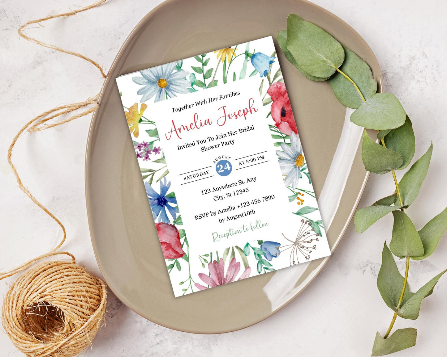 Wildflower Birthday Invitation, Rustic Floral Party, Editable Template (Instant Download)