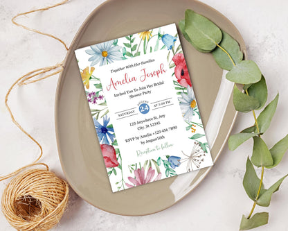 Wildflower Birthday Invitation, Rustic Floral Party, Editable Template (Instant Download)