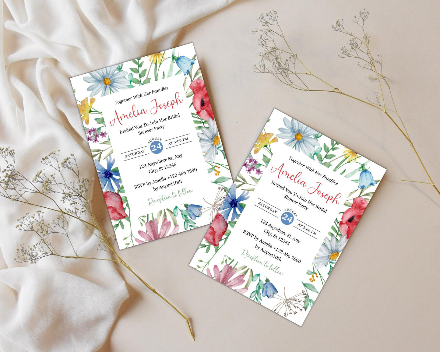 Wildflower Birthday Invitation, Rustic Floral Party, Editable Template (Instant Download)