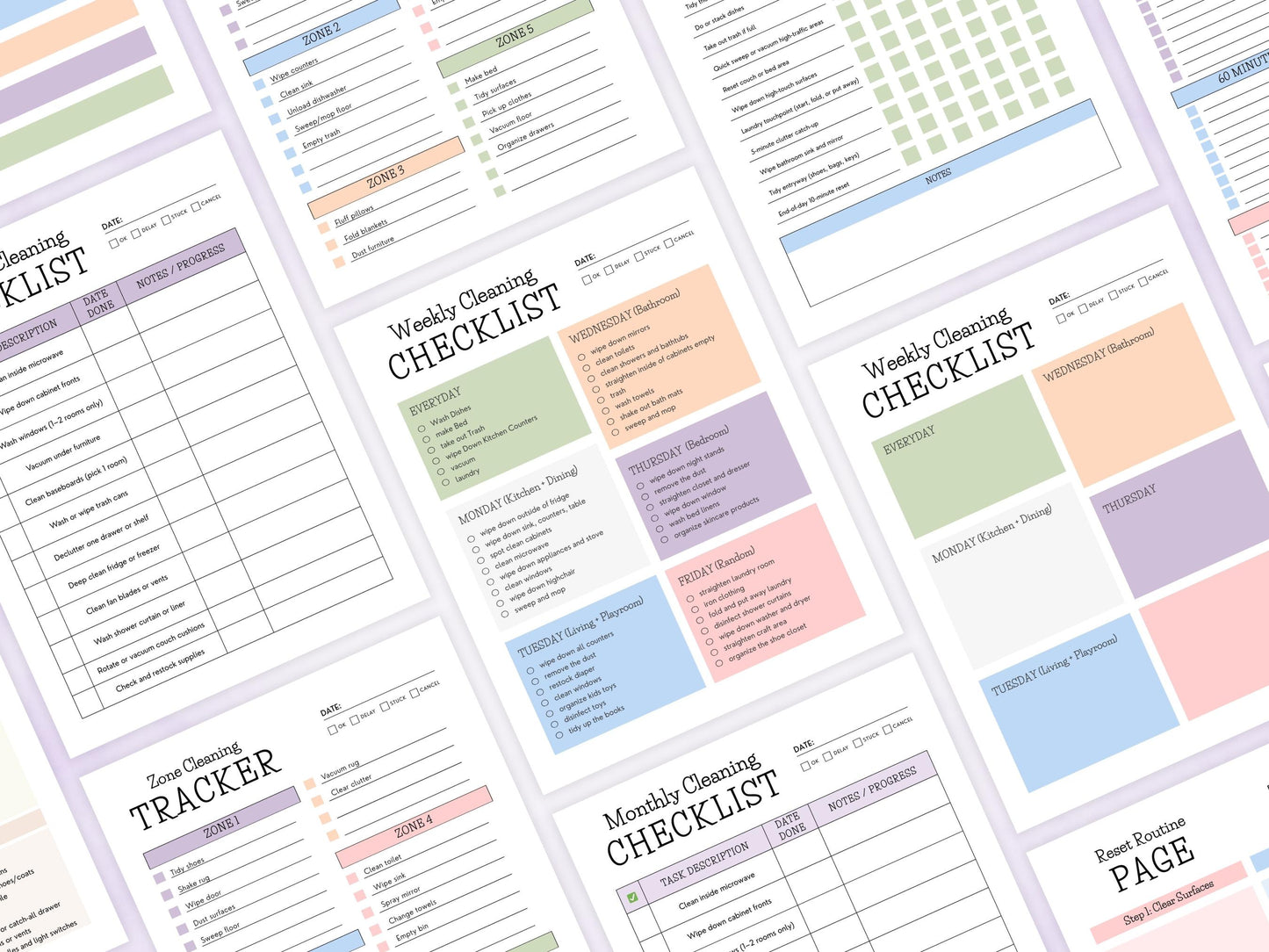 Planificateur de liste de contrôle de nettoyage pour les personnes atteintes de TDAH, stratégies de nettoyage modifiables (PDF)