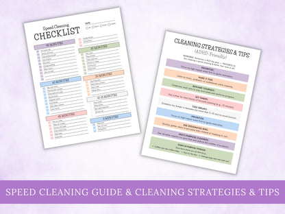 Planificateur de liste de contrôle de nettoyage pour les personnes atteintes de TDAH, stratégies de nettoyage modifiables (PDF)