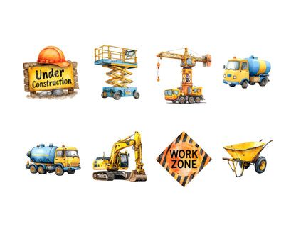 69 Construction Vehicle Clipart Bundle, Construction Vehicle png, Watercolor Vehicle Clipart, Construction Birthday, Birthday Party Decor