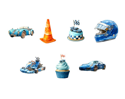 Watercolor Race Car Clipart Bundle, Baby Shower Graphics (Digital Download)