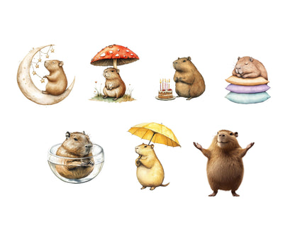 Quirky Capybara Clipart Bundle, Cute Capybara png, Watercolor Capybara Clipart, Whimsical Capybara png, Funny Capybara Clipart Bundle