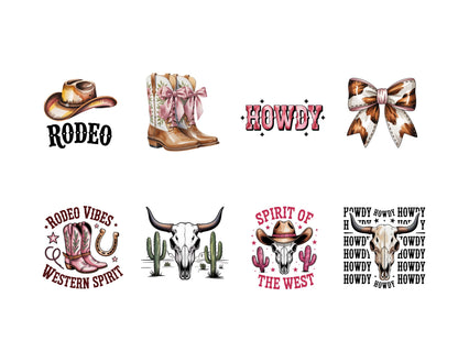 Western Cowgirl Clipart png Bundle, Western Coquette Clipart, Retro Western png, Western Cowgirl Sublimation Design, Rodeo Clipart png