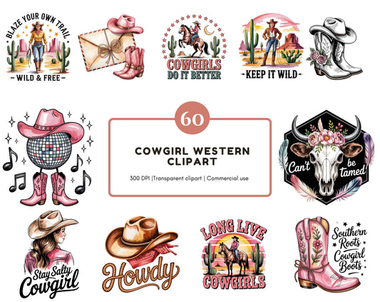 Western Cowgirl Clipart png Bundle, Western Coquette Clipart, Retro Western png, Western Cowgirl Sublimation Design, Rodeo Clipart png