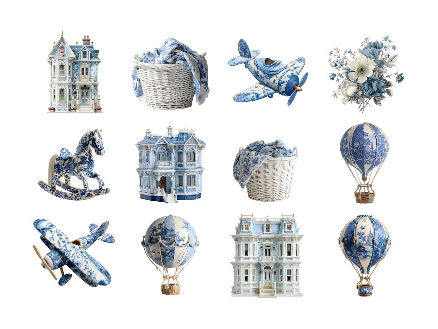 DIY Download Blue Toile Clip art Bundle