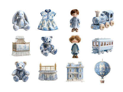 DIY Download Blue Toile Clip art Bundle