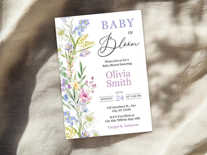 Vintage Floral Baby Shower Invitation, Baby in Bloom (Instant Download)