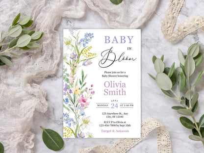 Vintage Floral Baby Shower Invitation, Baby in Bloom (Instant Download)
