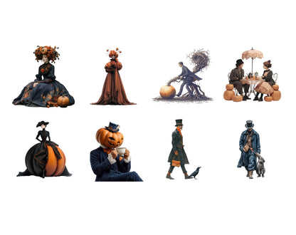 Watercolor Peculiar Halloween Characters Clipart Bundle, Peculiar Halloween Characters png, Junk Journal kit, Scrapbooking Supplies