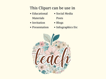 Watercolor Teach png, Retro Teach png, Floral Teacher Clipart, Teach T-Shirt Design, Teach Sublimation png, Apple png, School png