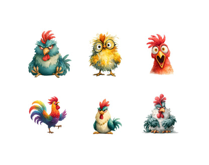 40 Funny Rooster Clipart Bundle, Cute Rooster Clipart png, Funny Cute Rooster Clipart, Baby Chicken Clipart, Chick Clipart, Chicken png