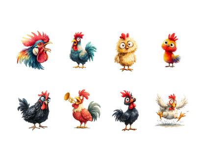 40 Funny Rooster Clipart Bundle, Cute Rooster Clipart png, Funny Cute Rooster Clipart, Baby Chicken Clipart, Chick Clipart, Chicken png