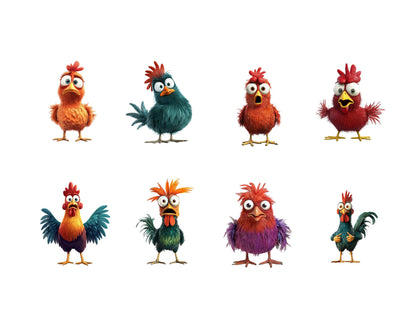 Funny Chicken Clipart Bundle, Funny F-Caw-F Chicken Clipart, Screaming Rooster Clipart png, Crazy Hen Clipart, Farm Animal png, Hen png