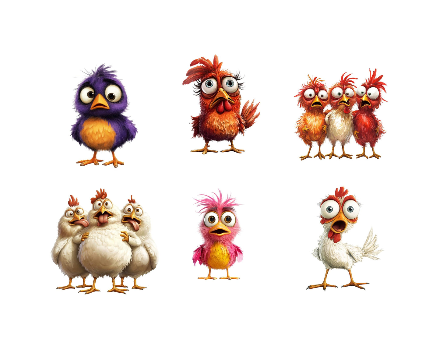 Funny Chicken Clipart Bundle, Funny F-Caw-F Chicken Clipart, Screaming Rooster Clipart png, Crazy Hen Clipart, Farm Animal png, Hen png