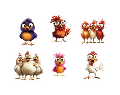 Funny Chicken Clipart Bundle, Funny F-Caw-F Chicken Clipart, Screaming Rooster Clipart png, Crazy Hen Clipart, Farm Animal png, Hen png