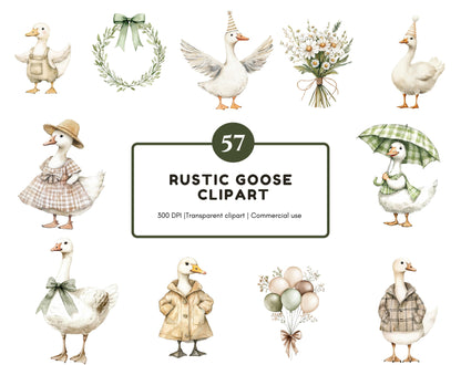 57 Rustic Goose Clipart Bundle, Watercolor Rustic Goose png, Silly Goose Clipart, Cute Rustic Goose png, Funny Goose png, Boho Nursery Decor