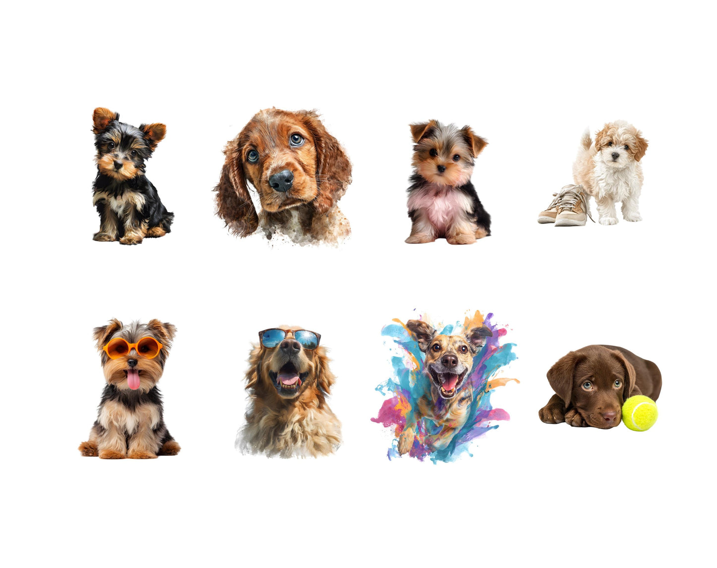 40 Hunde- und Welpen-Cliparts, Aquarell-Hunde- und Welpen-Clipart-Bundle, Hunde- und Welpen-PNG, Hochwertiges Welpen-PNG, Niedliches Welpen-PNG, Cooles Hunde-PNG