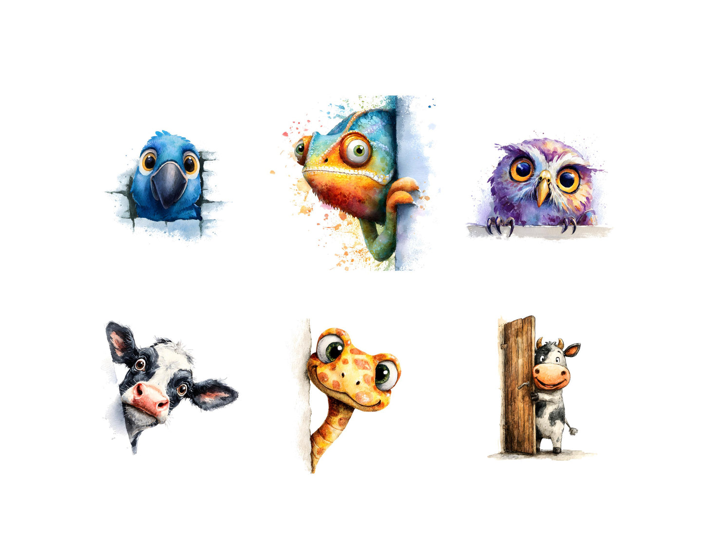 110 Whimsical Animal Peeking Around Corner Clipart, Humorous Animal Clipart, Quirky Animal Clipart png Bundle, Silly Animal png Bundle