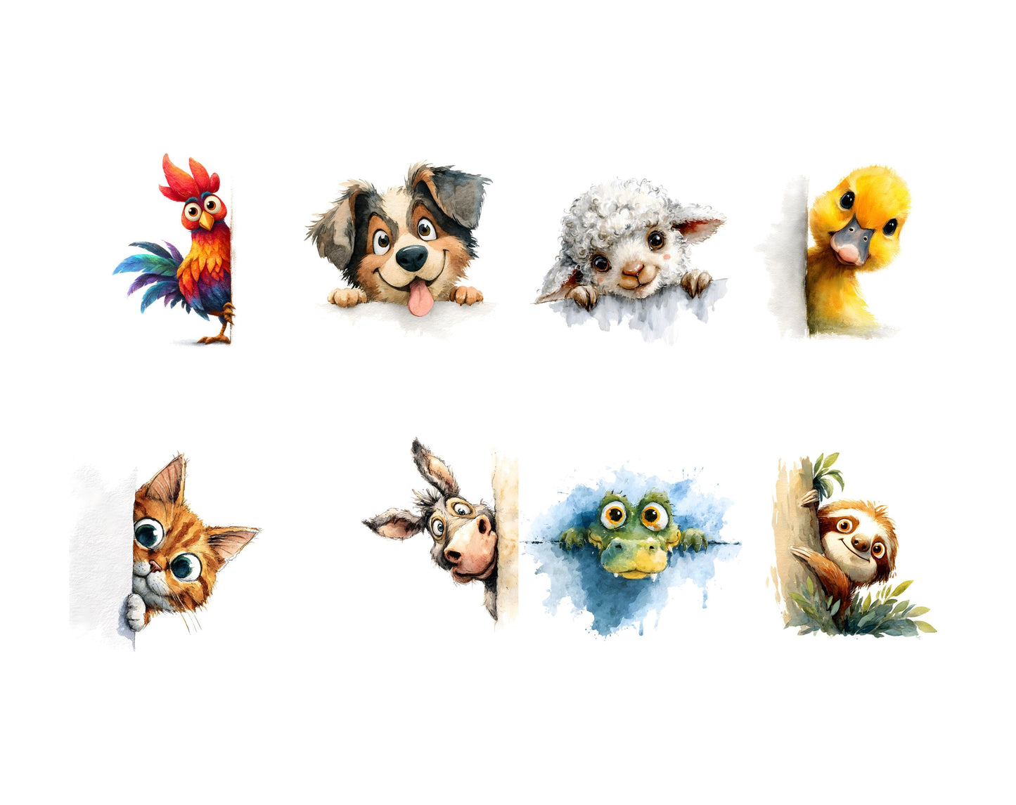 110 Whimsical Animal Peeking Around Corner Clipart, Humorous Animal Clipart, Quirky Animal Clipart png Bundle, Silly Animal png Bundle
