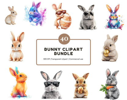 Watercolor Bunny Clipart png Bundle, Cute Bunny Clipart, Funny Bunny Clipart, Bunny png, Easter Bunny Clipart, Paper Crafting, Nursery Decor