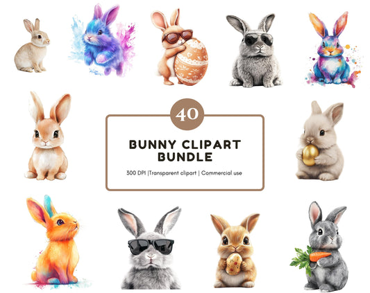 Watercolor Bunny Clipart png Bundle, Cute Bunny Clipart, Funny Bunny Clipart, Bunny png, Easter Bunny Clipart, Paper Crafting, Nursery Decor
